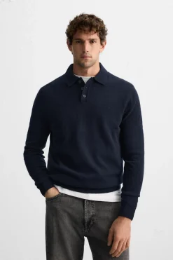 ZARA Camisola / Casacos|Polos^CAMISOLA TIPO POLO DE LÃ Azul