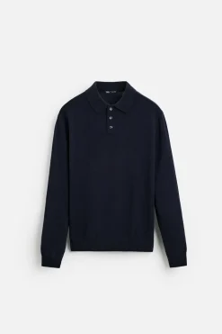 ZARA Camisola / Casacos|Polos^CAMISOLA TIPO POLO DE LÃ Azul