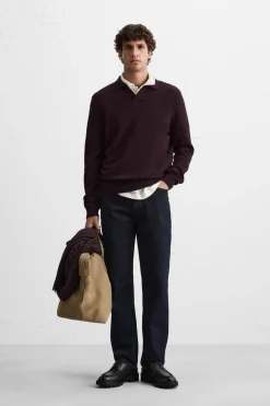 ZARA Camisola / Casacos|Polos^CAMISOLA TIPO POLO DE LÃ Vinho