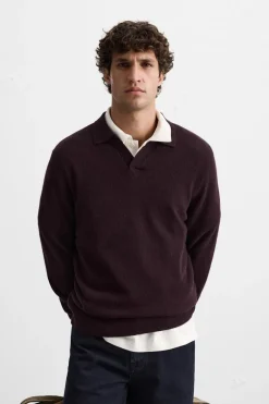 ZARA Camisola / Casacos|Polos^CAMISOLA TIPO POLO DE LÃ Vinho