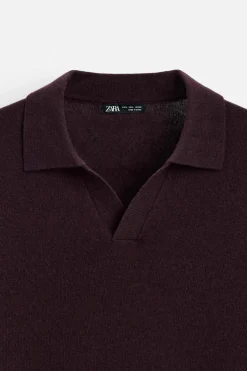ZARA Camisola / Casacos|Polos^CAMISOLA TIPO POLO DE LÃ Vinho