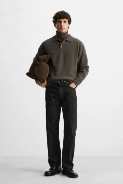 ZARA Camisola / Casacos|Polos^CAMISOLA TIPO POLO DE LÃ Castanho / Toupeira