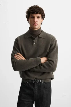 ZARA Camisola / Casacos|Polos^CAMISOLA TIPO POLO DE LÃ Castanho / Toupeira