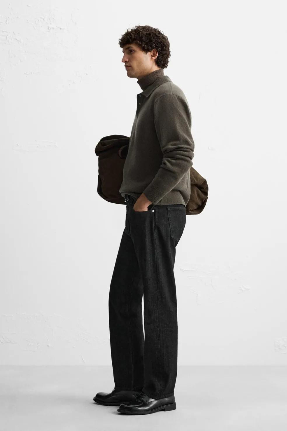 ZARA Camisola / Casacos|Polos^CAMISOLA TIPO POLO DE LÃ Castanho / Toupeira