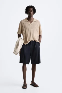 ZARA Camisola / Casacos|Polos^CAMISOLA TIPO POLO DE MALHA CANELADA torrado