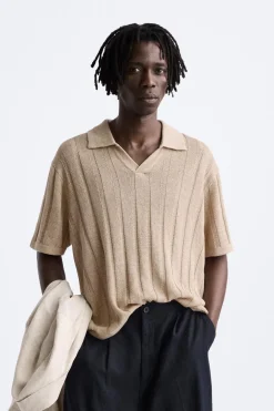 ZARA Camisola / Casacos|Polos^CAMISOLA TIPO POLO DE MALHA CANELADA torrado