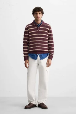 ZARA Camisola / Casacos|Polos^CAMISOLA TIPO POLO DE MALHA ÀS RISCAS TEXTURA Bordeaux