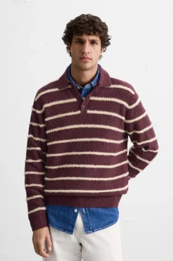 ZARA Camisola / Casacos|Polos^CAMISOLA TIPO POLO DE MALHA ÀS RISCAS TEXTURA Bordeaux
