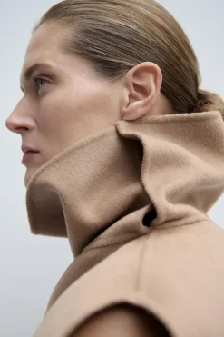 ZARA Sobretudos / Anoraques|Blusões^CAPA ASSIMÉTRICA COM LÃ E FRANJAS Camel-médio