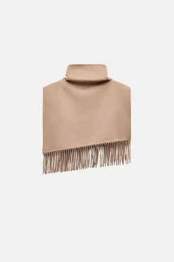 ZARA Sobretudos / Anoraques|Blusões^CAPA ASSIMÉTRICA COM LÃ E FRANJAS Camel-médio