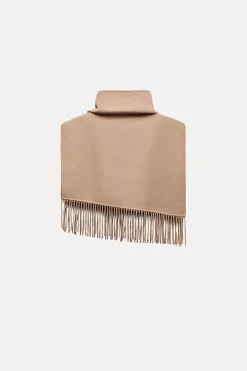 ZARA Sobretudos / Anoraques|Blusões^CAPA ASSIMÉTRICA COM LÃ E FRANJAS Camel-médio