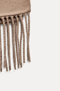 ZARA Sobretudos / Anoraques|Blusões^CAPA ASSIMÉTRICA COM LÃ E FRANJAS Camel-médio