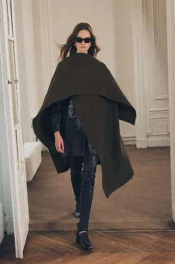 ZARA Sobretudos / Anoraques^CAPA ASSIMÉTRICA MISTO DE LÃ ZW COLLECTION Musgo