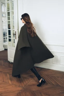 ZARA Sobretudos / Anoraques^CAPA ASSIMÉTRICA MISTO DE LÃ ZW COLLECTION Musgo