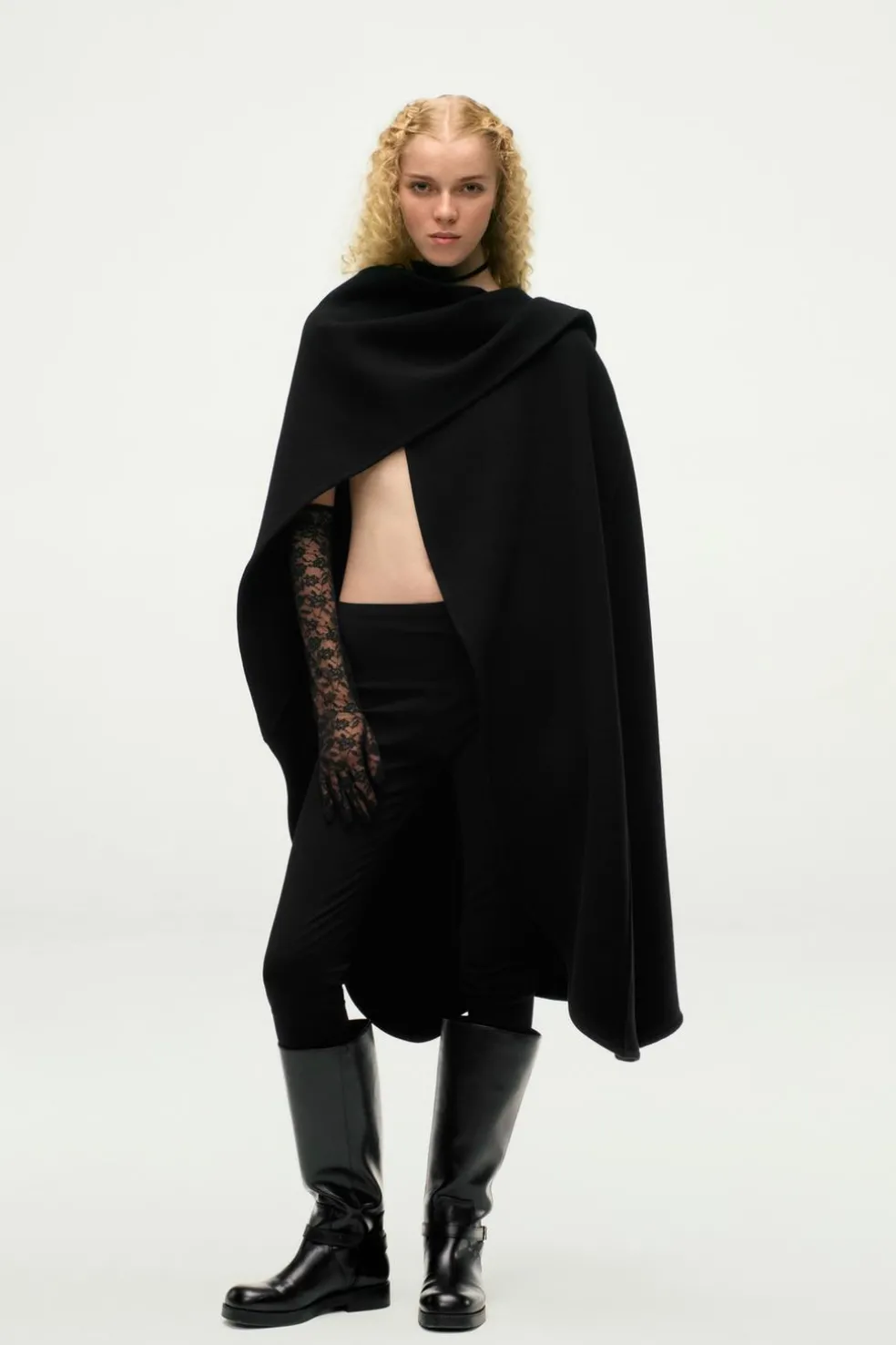 ZARA Sobretudos / Anoraques^CAPA DE LÃ ASSIMÉTRICA COM MISTURA DE LÃ MANTECO ZW COLLECTION Preto