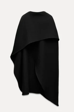 ZARA Sobretudos / Anoraques^CAPA DE LÃ ASSIMÉTRICA COM MISTURA DE LÃ MANTECO ZW COLLECTION Preto