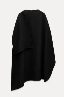 ZARA Sobretudos / Anoraques^CAPA DE LÃ ASSIMÉTRICA COM MISTURA DE LÃ MANTECO ZW COLLECTION Preto