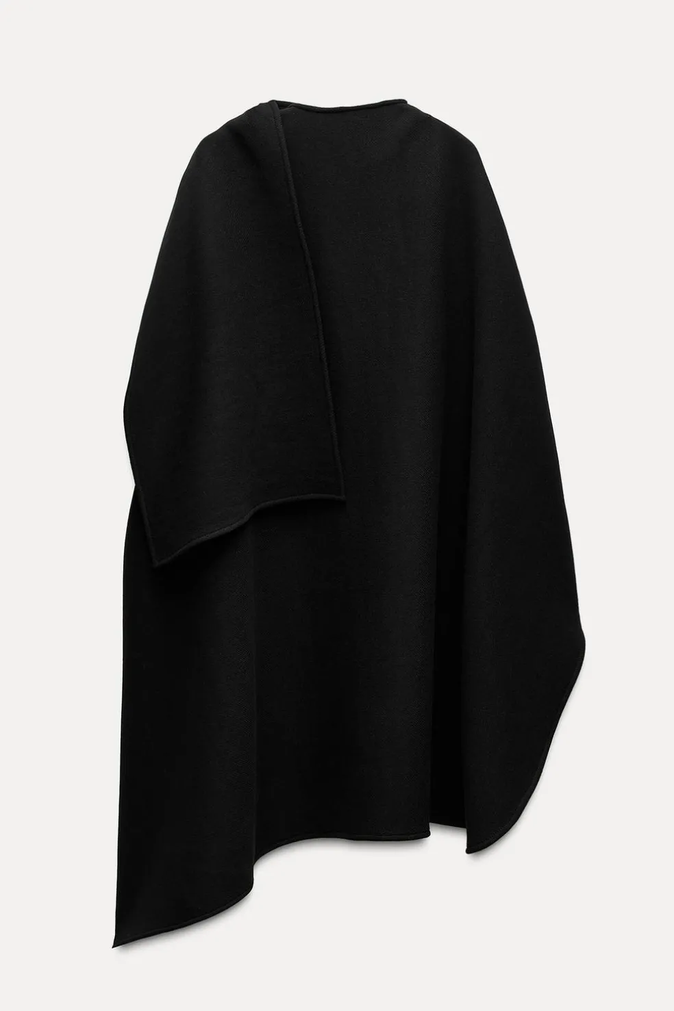 ZARA Sobretudos / Anoraques^CAPA DE LÃ ASSIMÉTRICA COM MISTURA DE LÃ MANTECO ZW COLLECTION Preto