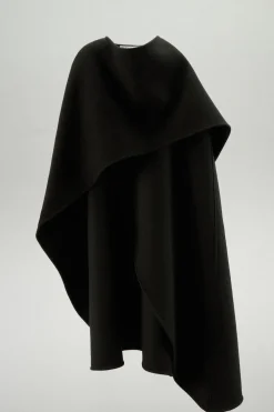 ZARA Sobretudos / Anoraques^CAPA DE LÃ ASSIMÉTRICA COM MISTURA DE LÃ MANTECO ZW COLLECTION Preto