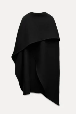 ZARA Sobretudos / Anoraques^CAPA DE LÃ ASSIMÉTRICA COM MISTURA DE LÃ MANTECO ZW COLLECTION Preto