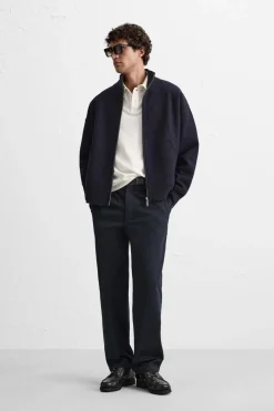 ZARA Camisola / Casacos|Sweatshirts^CARDIGAN DE LÃ COM FECHO DE CORRER Azul-marinho-escuro