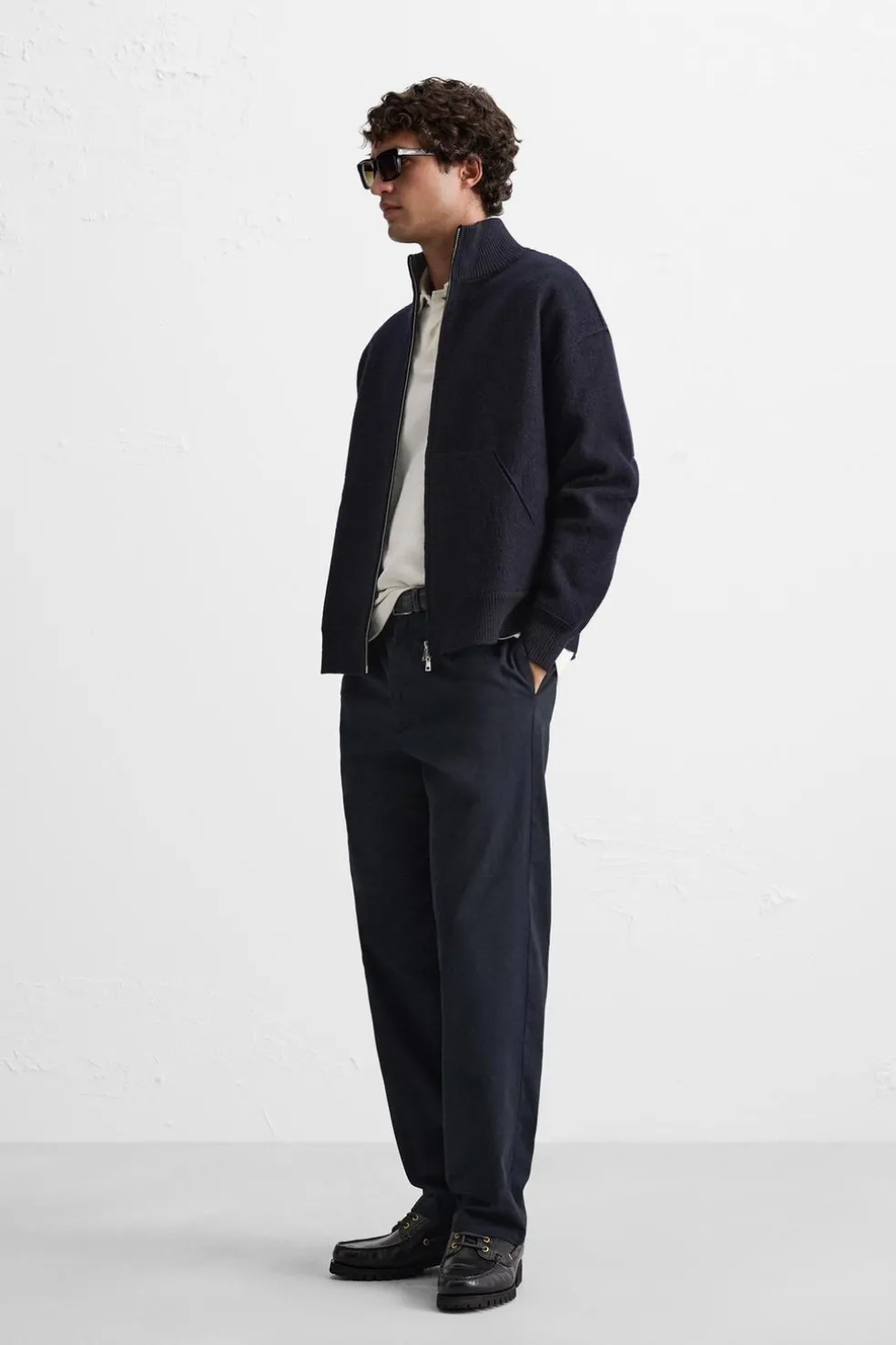 ZARA Camisola / Casacos|Sweatshirts^CARDIGAN DE LÃ COM FECHO DE CORRER Azul-marinho-escuro