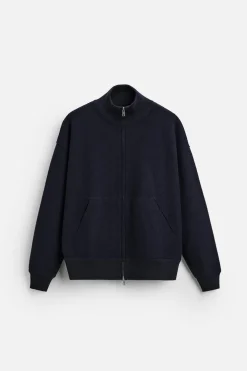 ZARA Camisola / Casacos|Sweatshirts^CARDIGAN DE LÃ COM FECHO DE CORRER Azul-marinho-escuro