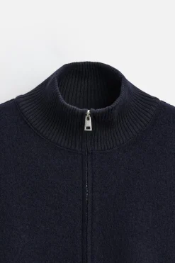 ZARA Camisola / Casacos|Sweatshirts^CARDIGAN DE LÃ COM FECHO DE CORRER Azul-marinho-escuro