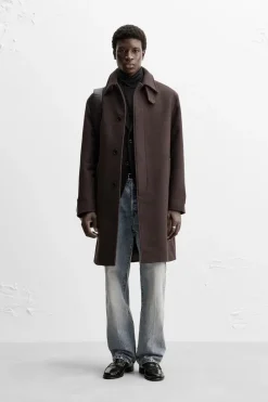 ZARA Vestuário De Inverno|Sobretudos / Gabardinas^CASACO 100% LÃ Chocolate