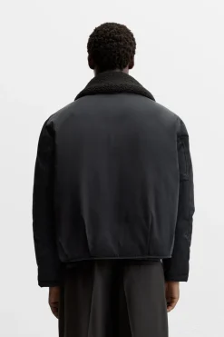 ZARA Vestuário De Inverno|Blusões^CASACO ACOLCHOADO COM GOLA COMBINADA Azul-marinho