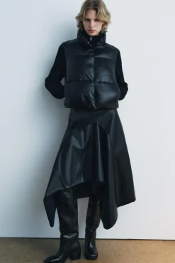 ZARA Sobretudos / Anoraques^CASACO ACOLCHOADO COMBINADO ZW COLLECTION Preto