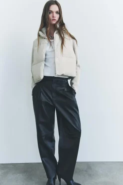 ZARA Sobretudos / Anoraques^CASACO ACOLCHOADO COMBINADO ZW COLLECTION Cru