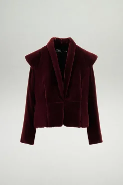ZARA Sobretudos / Anoraques^CASACO ACOLCHOADO DE VELUDO ZW COLLECTION Vinho