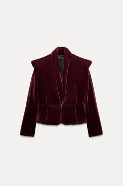 ZARA Sobretudos / Anoraques^CASACO ACOLCHOADO DE VELUDO ZW COLLECTION Vinho