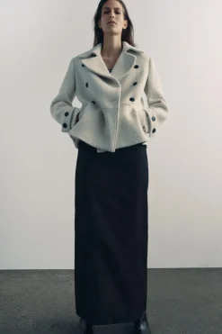 ZARA Sobretudos / Anoraques^CASACO BOUCLÉ COM LÃ ZW COLLECTION Cru
