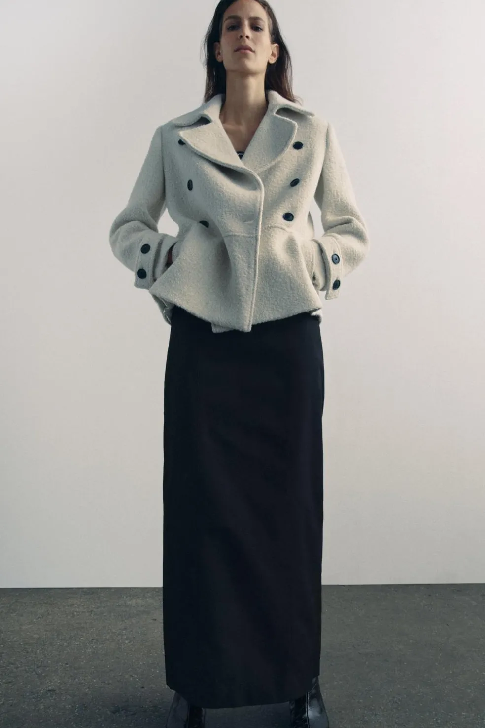 ZARA Sobretudos / Anoraques^CASACO BOUCLÉ COM LÃ ZW COLLECTION Cru
