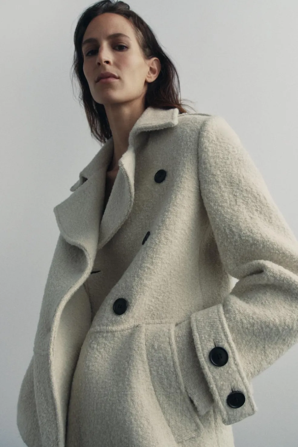 ZARA Sobretudos / Anoraques^CASACO BOUCLÉ COM LÃ ZW COLLECTION Cru