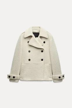 ZARA Sobretudos / Anoraques^CASACO BOUCLÉ COM LÃ ZW COLLECTION Cru