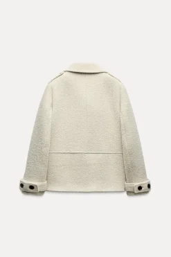ZARA Sobretudos / Anoraques^CASACO BOUCLÉ COM LÃ ZW COLLECTION Cru
