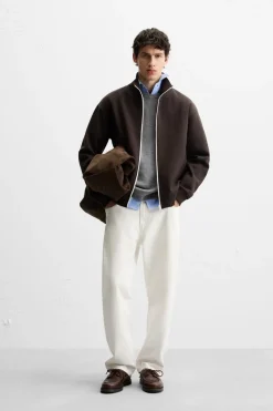 ZARA Blusões|Sweatshirts^CASACO C/ FECHO DE CORRER Tabaco