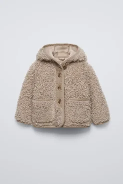 CASACO COM CAPUZ E EFEITO DE PELO ENCARACOLADO-ZARA Sale