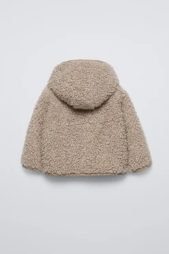 CASACO COM CAPUZ E EFEITO DE PELO ENCARACOLADO-ZARA Sale