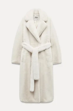ZARA Winter Layersnew|Sobretudos / Anoraques^CASACO COM EFEITO DE PELO SINTÉTICO COM CINTO ZW COLLECTION Cru