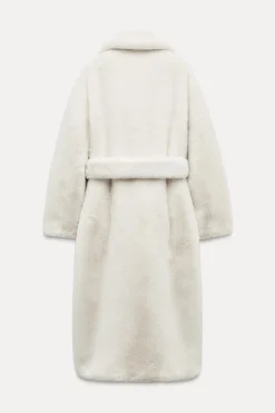 ZARA Winter Layersnew|Sobretudos / Anoraques^CASACO COM EFEITO DE PELO SINTÉTICO COM CINTO ZW COLLECTION Cru