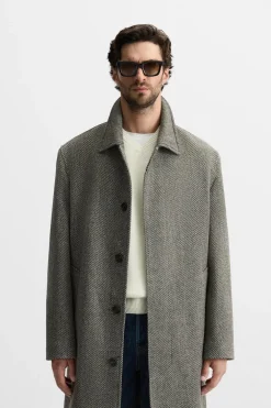 ZARA Sobretudos / Gabardinas^CASACO COM ESTRUTURA DE ESTAMPADO EM ESPIGA Castanho-vigoré