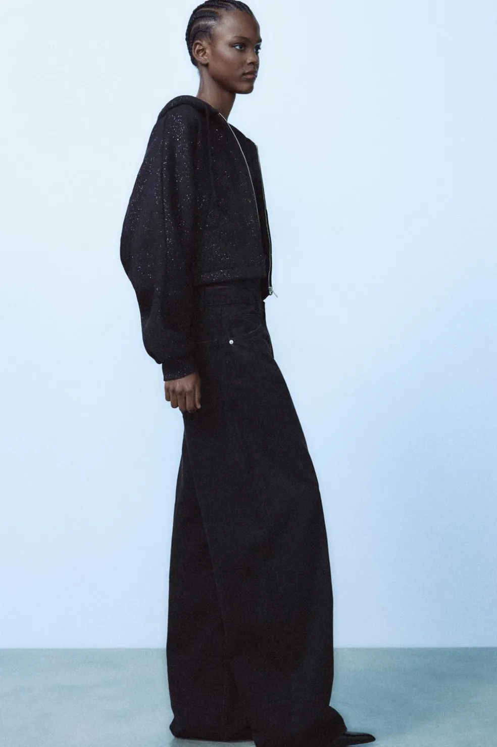 ZARA Blusões|Sweatshirts / Joggers^CASACO COM GLITTER Preto