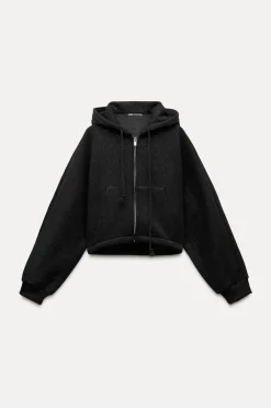 ZARA Blusões|Sweatshirts / Joggers^CASACO COM GLITTER Preto