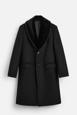 ZARA Vestuário De Inverno|Sobretudos / Gabardinas^CASACO COM GOLA COMBINADA Preto