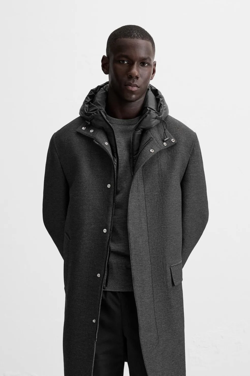 ZARA Vestuário De Inverno|Sobretudos / Gabardinas^CASACO COM GOLA E CAPUZ AMOVÍVEL Cinzento
