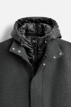 ZARA Vestuário De Inverno|Sobretudos / Gabardinas^CASACO COM GOLA E CAPUZ AMOVÍVEL Cinzento